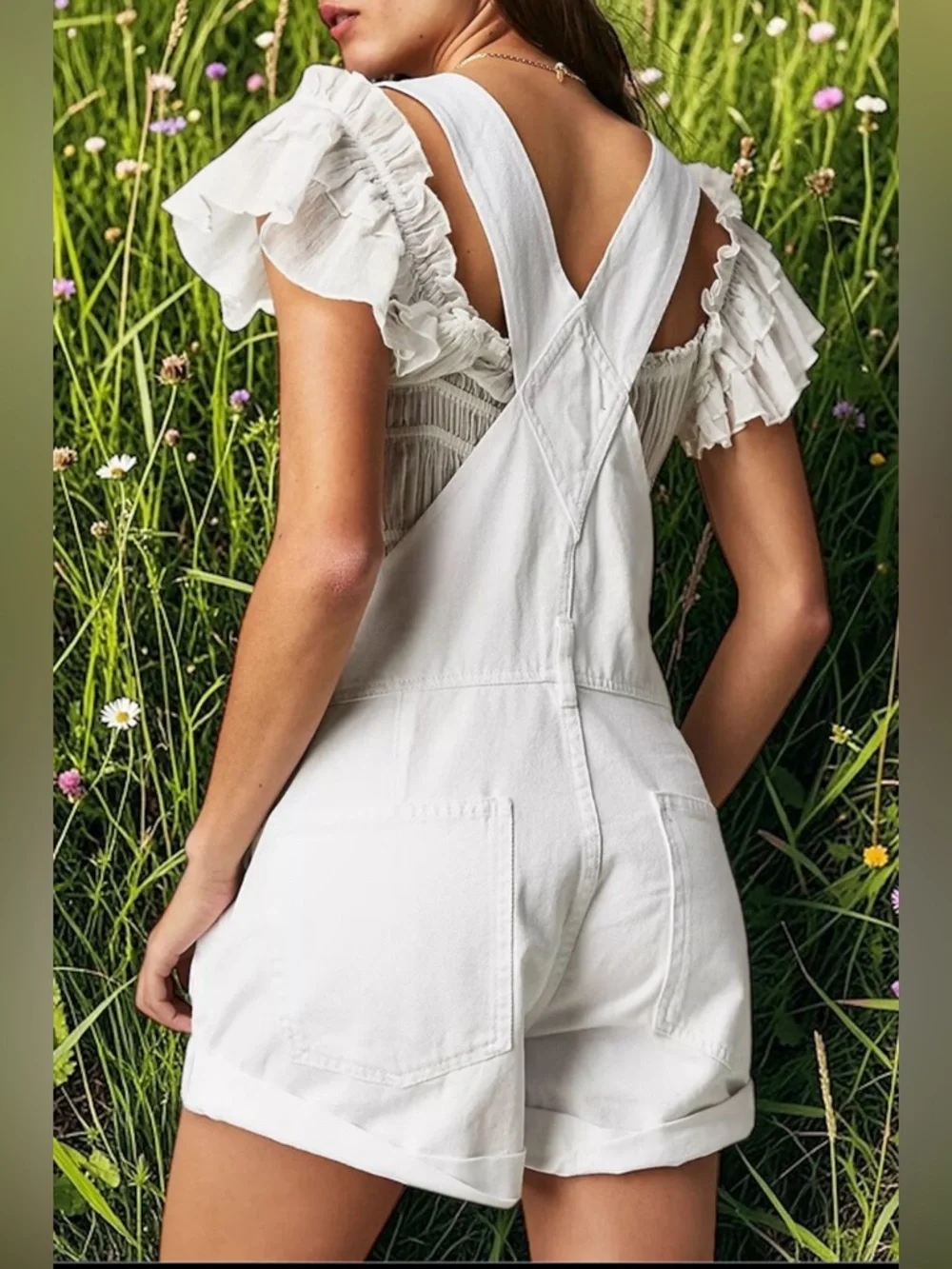 NWT FREE PEOPLE Ziggy Shortalls in Optic White XL - Picture 5 of 9
